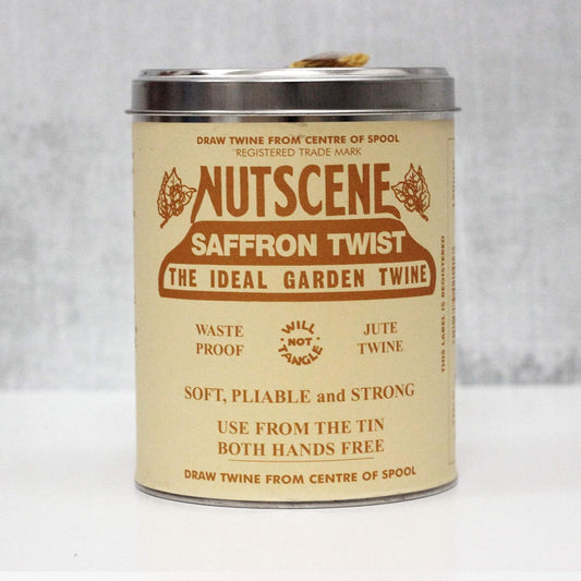 NUTSCENE Iconic Tin (Tin ‘O’ Twine) with Their Heritage Scottish Jute Twine and Hole in Top for Easy Dispensing. 14 Colors to Choose from. 164 Yards. (Saffron)-VerdiqueGarden