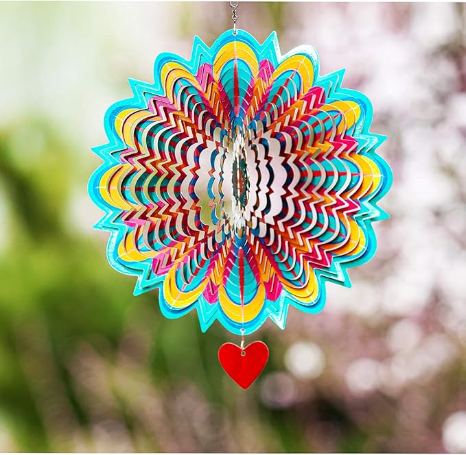 SteadyDoggie Wind Spinner Mandala Flame 12 inches - 3D Stainless Steel - Laser Cut Metal Art Geometric Pattern - Yard Spinners Outdoor - Hanging Wind Spinner, Kinetic Yard Art Decorations-VerdiqueGarden