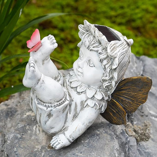 Garden Fairy Outdoor Solar Decor,Fairy Garden,Garden Sculpture,Resin Ornaments for Patio Lawn Yard Porch,Playful Garden Flower Fairy Statues for Outside Angel Gifts,7.91 Inches Tall-VerdiqueGarden