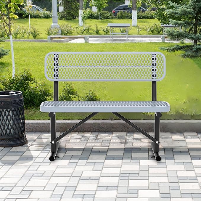 4/6/8 Feet Park Bench for Outside Heavy Duty Metal, Garden Benches Outdoor Bench with Backrest & Portable Frame, for Shopping Malls Stores Parks Patios Decks, Grey-VerdiqueGarden
