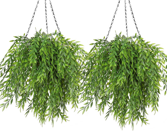 RECUTMS Artificial Weeping Willow 6Pcs,Plastic Leaves Twig Plants Greenery Fake Hanging Ivy Garland UV Resistant for Indoor Outdoor Home Garden Wall Baskets Wedding Party Table Planter Filler Decor-VerdiqueGarden
