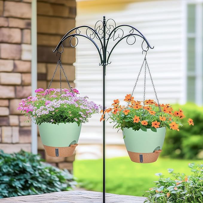 10 Inch Hanging Planters for Indoor Plants, 2 Pack Self Watering Hanging Baskets Flower Pots with Drainage Hole, Visual Reservoir & 2 Kinds of Plant Hanger for Outdoor Garden Home Decor-VerdiqueGarden