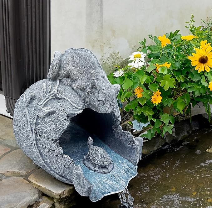 Teaeeno Cat Statues Decor Gutter Downspout Extension Decorative, Animal Statue Outdoor Decor, 3"×4" Rain Gutter Downspout Splash Block, Garden Splash Block Outdoor Sculpture, Rain Downspout Diverter-VerdiqueGarden