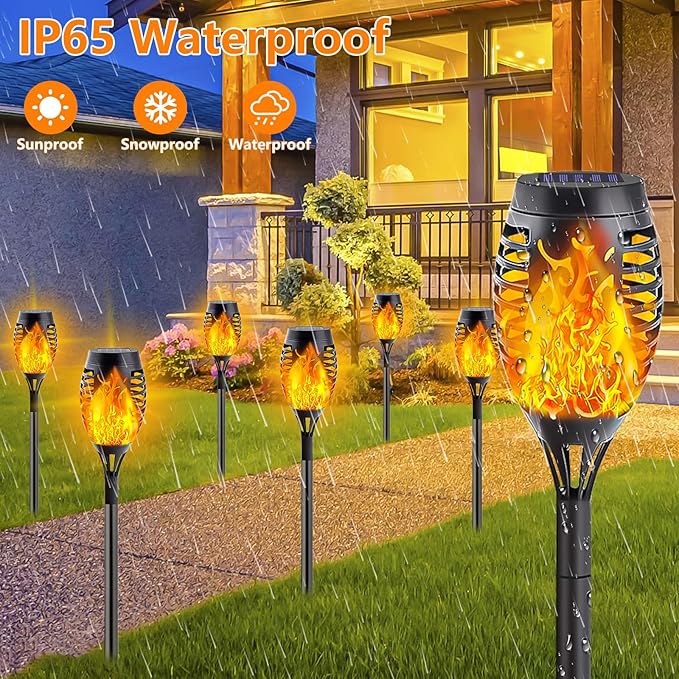 10 Pack Solar Lights Outdoor, Mini Solar Torch Lights with Flickering Flame for Garden Decor, Waterproof Solar Powered Outdoor Lights Solar Flame Torches for Pathway Patio Yard Porch Outside Decor-VerdiqueGarden