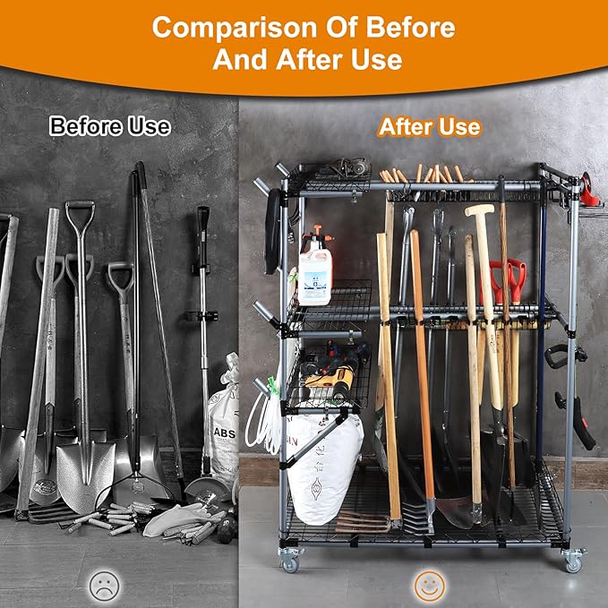 BIG Garden Tool Organizer with Wheels - Rolling Storage Rack - Multifunctional Cart-VerdiqueGarden