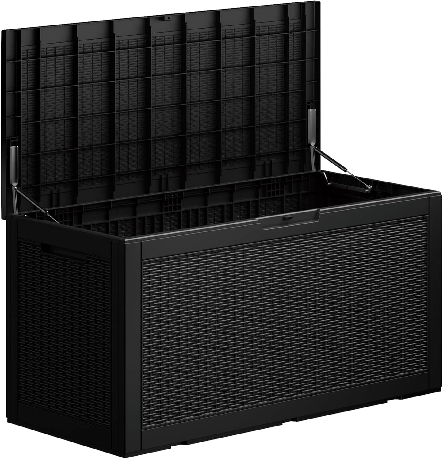 100GAL Black Wicker - Textured Outdoor Deck Box with Lockable – Waterproof, SGS - Verified UV Resistance, Stylish Storage for Patio Furniture & Outdoor Toys, Quick Assembly-VerdiqueGarden