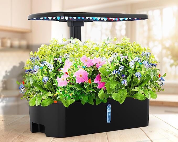 Hydroponics Growing System Kit 12 Pods Indoor Garden, Hydroponic Herb Garden Kit Indoor with LED Grow Light, Smart Indoor Garden, Adjustable Height, Auto Timer, Quiet Pump, Gift for Mom Women, Black-VerdiqueGarden