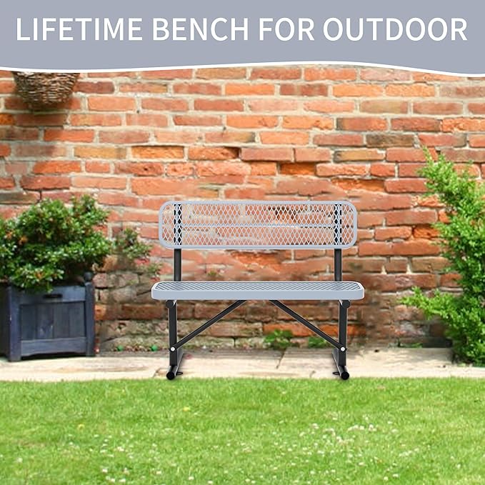 4/6/8 Feet Park Bench for Outside Heavy Duty Metal, Garden Benches Outdoor Bench with Backrest & Portable Frame, for Shopping Malls Stores Parks Patios Decks, Grey-VerdiqueGarden