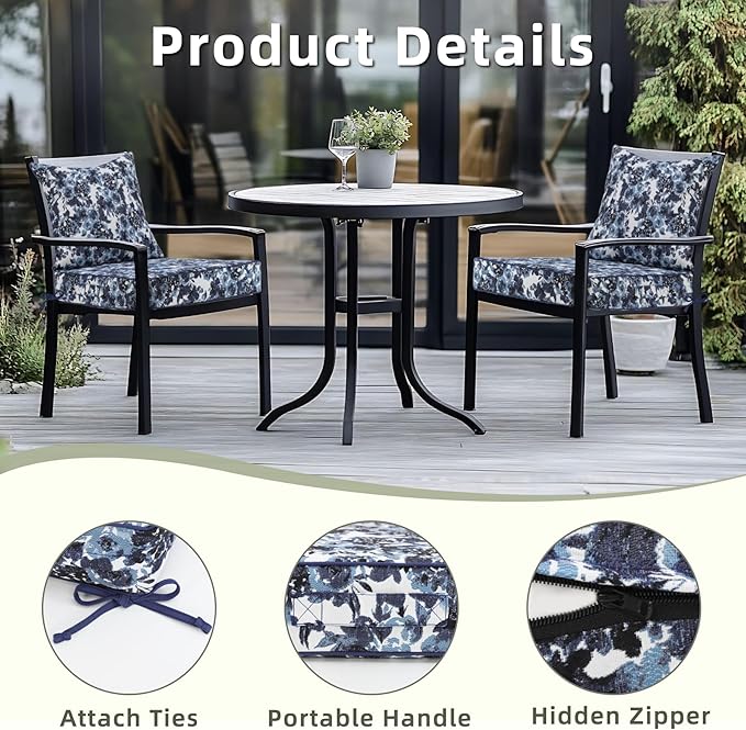 Favoyard Outdoor Seat Cushion 24 x 24 x 4 in Waterproof Pattern Fade Resistant Cover Removable Patio Furniture Cushions Deep Seat & Back Cushion Set with Adjustable Straps for Patio Chair Sofa Couch-VerdiqueGarden