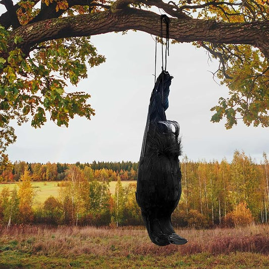 Lewtemi 1 Pcs 17 Inch Realistic Hanging Dead Crows Decoy Life Size Black Feathered Crow Fake Black Crows for Garden Decorations-VerdiqueGarden