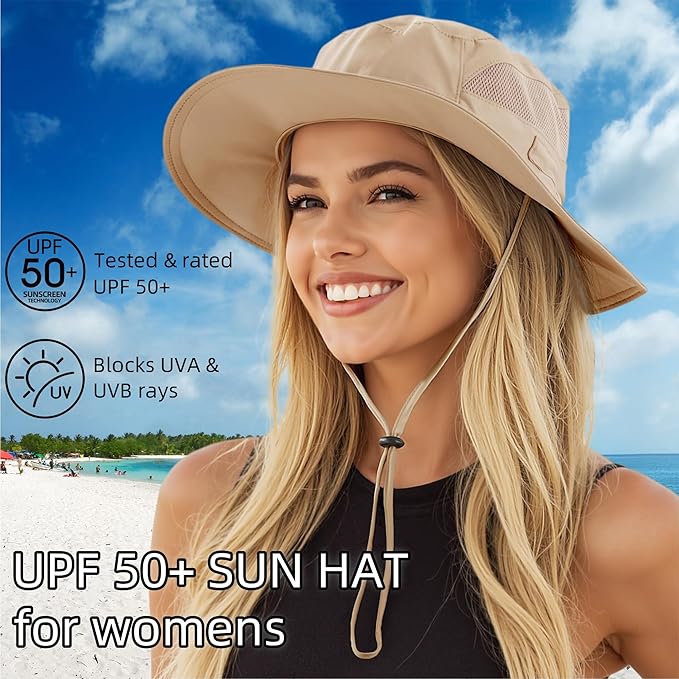 Connectyle Women's UPF 50+ Sun Hat UV Protection Wide Brim Bucket Hat Summer Beach Hats Fishing Hiking Outdoor Safari Hats-VerdiqueGarden