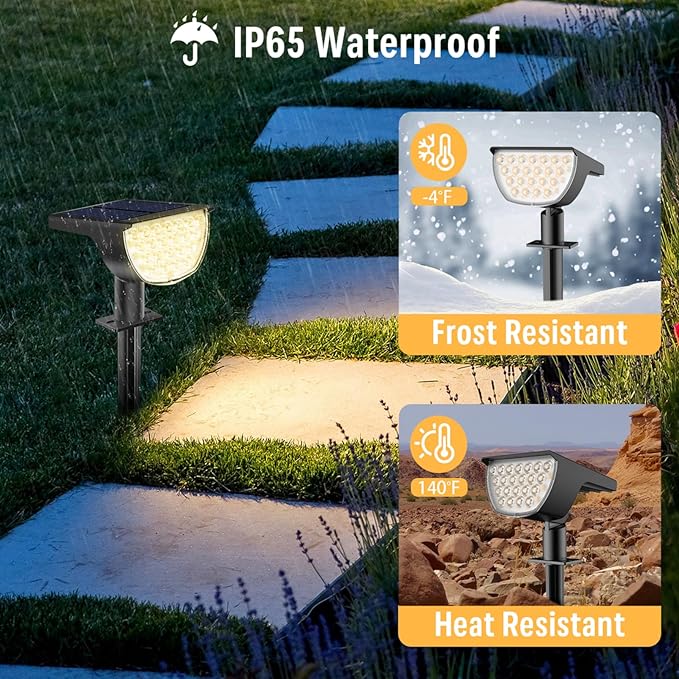 Solar Lights Outdoor Waterproof IP65, 76 LED 3 Lighting Modes Solar Spot Lights Outdoor Yard Garden Landscape Pathway (Warm White, 4 Pack)-VerdiqueGarden