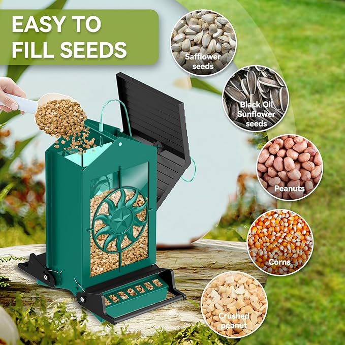 Squirrel Proof Bird Feeders for Outdoors, 5LBS Large Capacity Metal Wild Bird Feeder with Bilateral Weight-Activated Perches, Anti Squirrel Bird Feeders for Outside Finch, Cardinal, Blue Jay (Green)-VerdiqueGarden