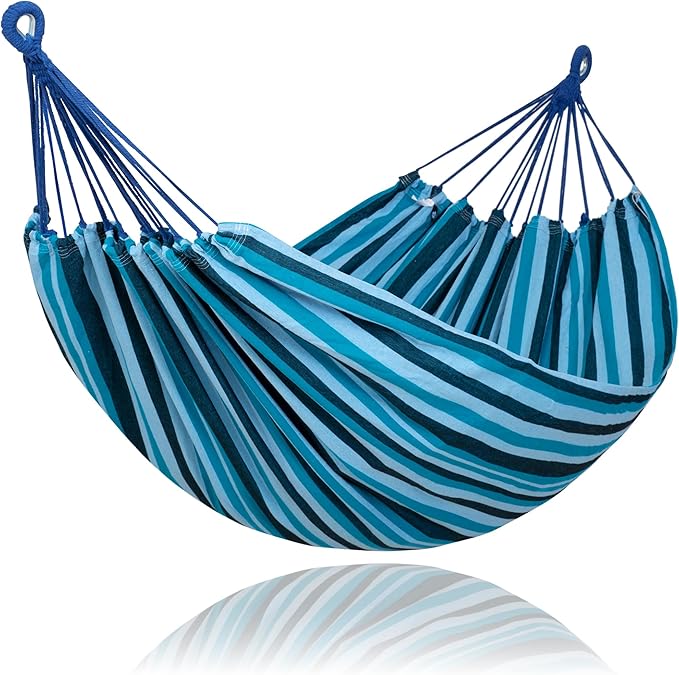 SUNCREAT Hammocks Outdoor Camping Double Hammock, Extra Large 2 Person Hammock for Camping, Blue Stripes-VerdiqueGarden