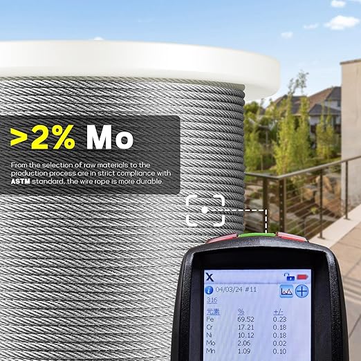 300FT 1/8" T316 Stainless Steel Cable, Wire Rope Aircraft Cable for Deck Cable Fence Railing Kit, and DIY Balustrades, 7x7 Strands Construction, Comes with a Cutter