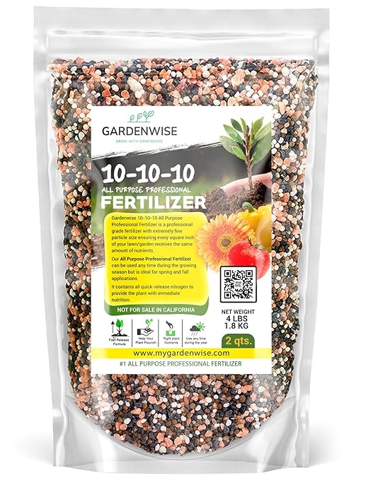 10-10-10 Plant Fertilizer Slow Release - 10 10 10 All Purpose Granular Garden Fertilizer for Vegetables, Tomato, Arborvitae, Shrubs, Rose, Flowers, Fruit, Fig Trees (2 QUARTS)-VerdiqueGarden