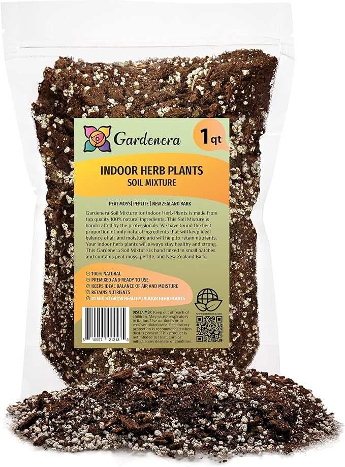 Soil Mixture for Indoor Herb Planters - Specially Blended Soil Mixture for Planting and Growing Indoor Kitchen Herbs Indoors, Indoor Herb Garden, Herb Growing Soil Mixture - 1 Quart Bag-VerdiqueGarden