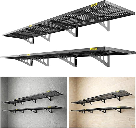 4-Pack 1.64x4ft Adjustable Garage Wall Shelving 1120lbs Load Capacity Heavy Duty Wall Mounted Storage Shelf Metal Floating Shelves for Garage(Black)-VerdiqueGarden