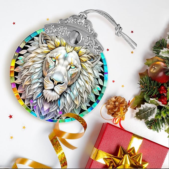 Stained Glass Suncatcher, Jocidea Lion Ornament, Christmas Ornaments, Holidays Ornaments, Christmas Tree Decor, Lion Decor for Home, Lion Gifts-VerdiqueGarden