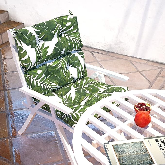 LVTXIII Outdoor Seat/Back Chair Cushion Patio Tufted High Back Cushion, Seasonal Replacement Rocking Chair Cushion with Ties (22” W x 20D”, Set of 2, Palm Green)-VerdiqueGarden