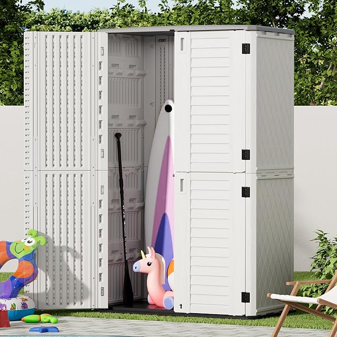 Outdoor Storage Cabinet Waterproof,Resin Vertical Storage Shed Lockable, 66 Cubic Feet Outdoor Storage Box for Garden/Backyard/Home/Pool-VerdiqueGarden