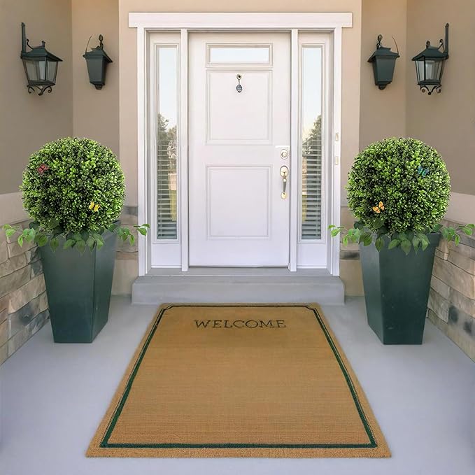 28" Artificial Boxwood Ball Bush, UV Resistant Topiary Tree Faux Boxwood Ball Shaped Porch Bushes with Ground Spike Artificial Bushes for Outdoors Front Door Decor Home Garden-VerdiqueGarden