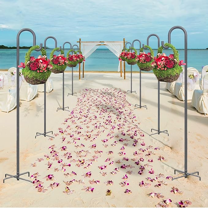 Highpro Shepherd Hook for Outdoor 47 Inch Bird Feeder Hanger Heavy Duty for Hummingbird Feeder Hanger Stand with 5-Prong Base for Lanterns, Wedding (2 Packs)-VerdiqueGarden