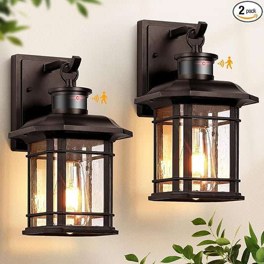 VIANIS Motion Lights for Outside, 2 Pack Dusk to Dawn Exterior Lighting Fixtures, Bronze Front Porch Light Lantern, Waterproof Outside Lights for House, Porch, Entryway, Oil Rubbed Bronze, Anti-Rust-VerdiqueGarden