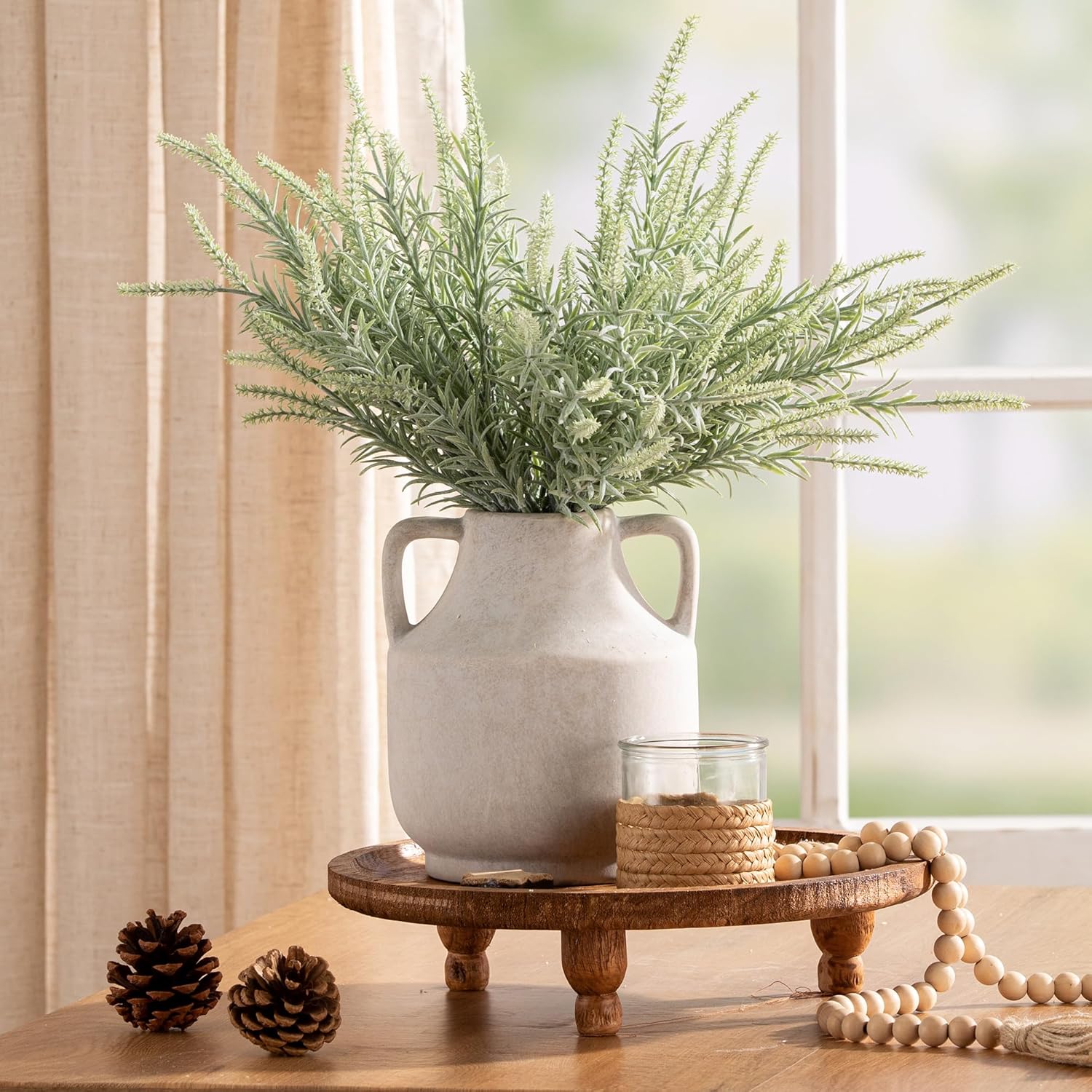 Mitt&Ditt Ceramic Flower Vase with Handles, 8 inch Tall Off-White Vase, Decorative Terracotta Vases, Farmhouse Rustic Pottery Vases for Home Decor, Living Room, Table-VerdiqueGarden