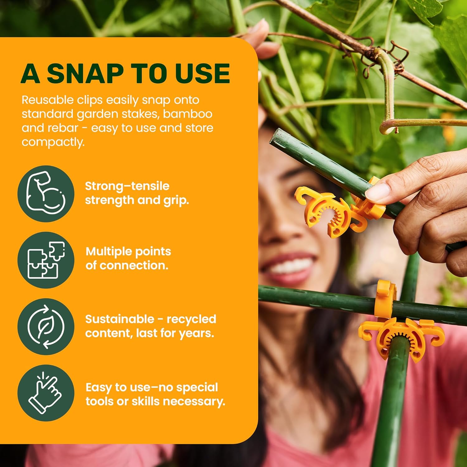 Plant Support Clips for Trellis, Garden Stakes, Wire Fence, Climbing Plants, Indoor Gardening, Hydroponics Systems, and Vines | Durable Gardening Clips (Tangerine Orange - 1,000 Pack)-VerdiqueGarden