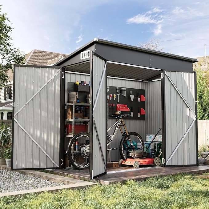 Aoxun 7' x 4' Shed 140 CU.FT Outdoor Waterproof Storage Shed with Triple Lockable Door Garden Metal Tool Shed for Outside-VerdiqueGarden