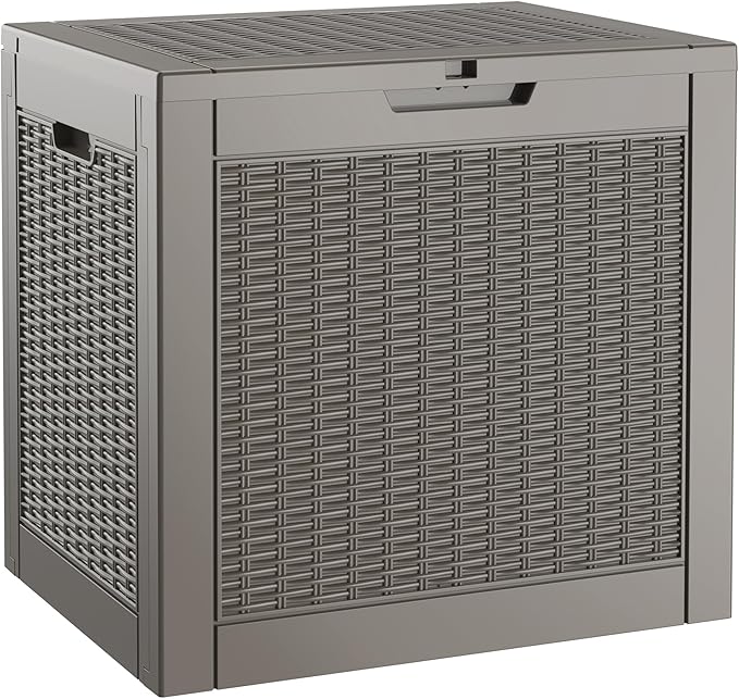 KAMABOKO 31 Gallon Outdoor Storage Box, Resin Deck Boxes Indoor and outdoor, Waterproof Storage Box Lockable Lid for Garden Tools, Package Delivery, Pool Supplies, Patio Cushions, Grey-VerdiqueGarden