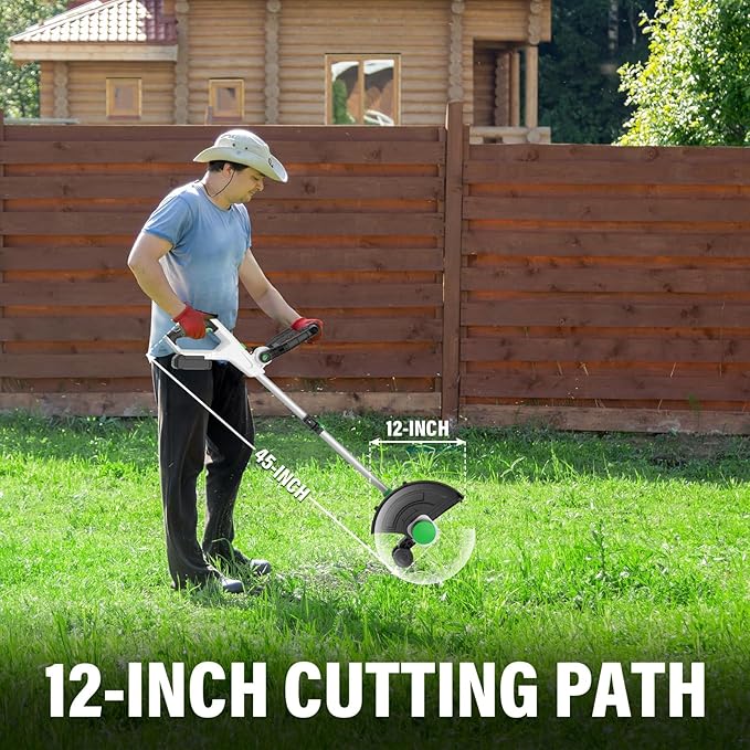 SOYUS Weed Wacker Battery Operated, 12 Inch String Trimmer Cordless, 20V Weed Wacker Electric with Battery and Charger, Lightweight Edger Trimmer with 8 Pcs Replacement Spool Trimmer Lines-VerdiqueGarden