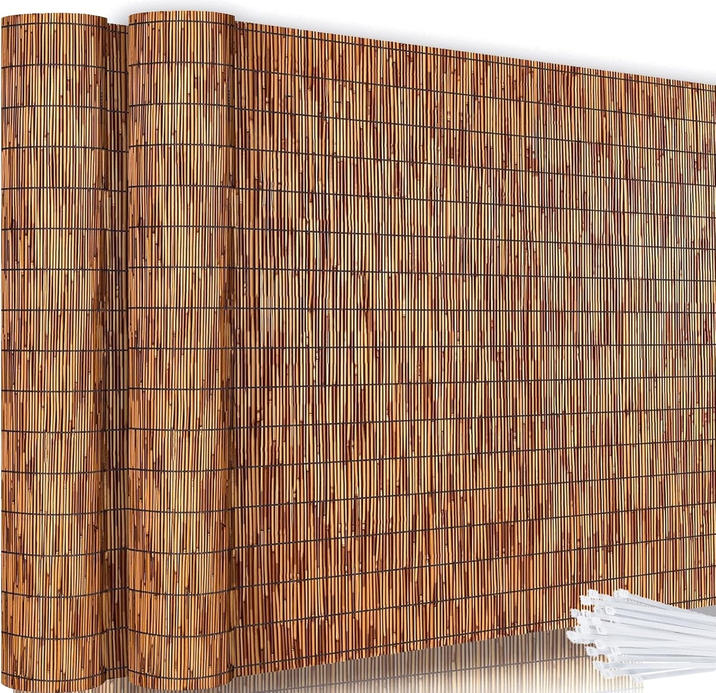 Bamboo Reed Fencing, Light Russet Decorative Bamboo Privacy Fence 5ft High, Reed Curtains for Patio Garden Balcony Outdoor Privacy Screen, 5 x 16 FT (2 Pcs)-VerdiqueGarden