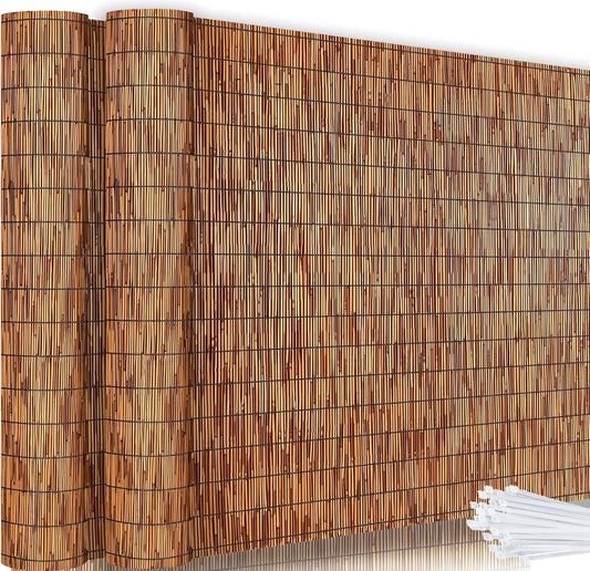 Bamboo Reed Fencing, Light Russet Bamboo Fence Rolls 6ft High, Decorative Privacy Screen Reed Curtains for Patio Balcony Garden Backyard Outdoor, 6 x 16 FT (2 Pcs)-VerdiqueGarden