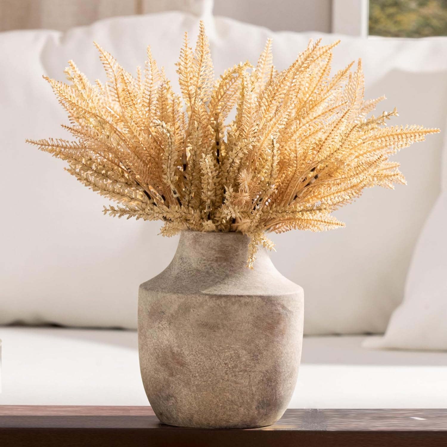 Mitt&Ditt Ceramic Flower Vase, 7.5 inch Off-White Farmhouse Rustic Vase, Handcrafted Weathered Pottery Vases, Small Flower Terracotta Vases for Home Decor, Living Room, Table, Shelf-VerdiqueGarden