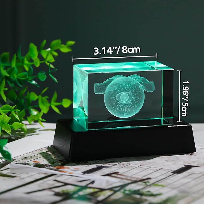 Qianwei 3D Crystal Evil Eye Decor - Evil Eye Light Halloween Witch Figurines Occult Medieval Goth Satanic Home Desk Decor Witchy Gifts Horror Lilith Statue-VerdiqueGarden