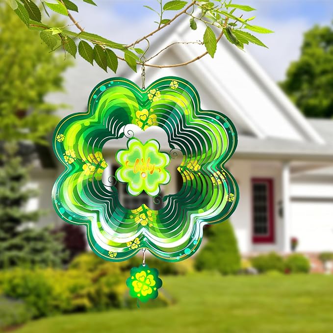 St Patricks Day Metal Wind Spinners St. Patrick's Hanging Gifts for Women Mom Grandma,12inch Wind Spinner for Home Party Ornament Spring Outdoor & Indoor Decorations-VerdiqueGarden