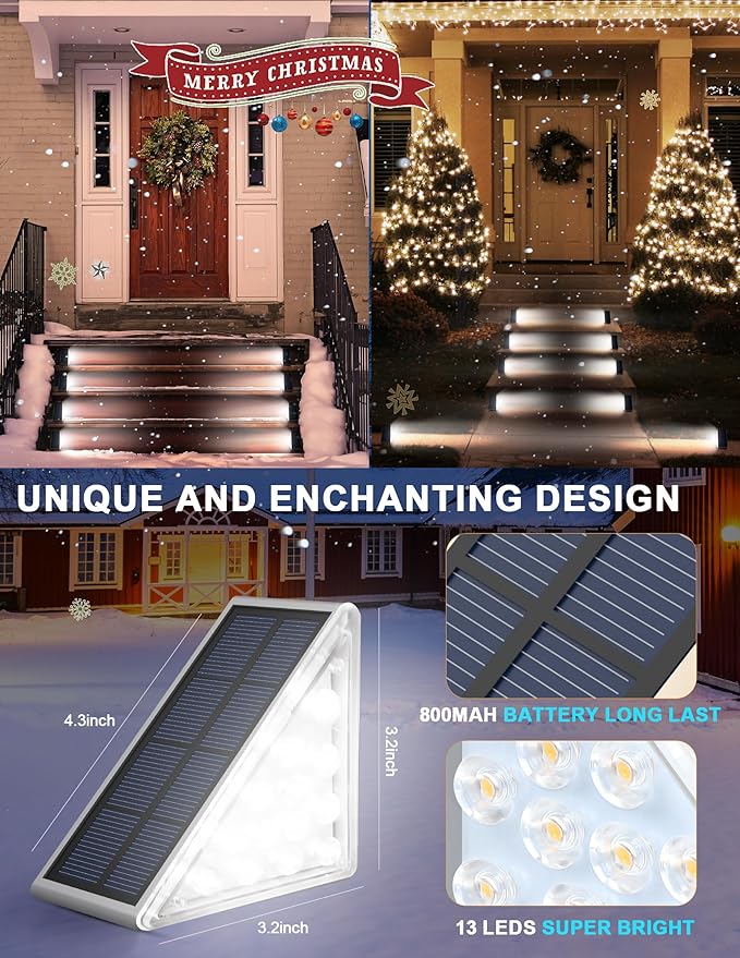 LED Solar Step Lights Stair Light Solar Deck Lights IP67 Solar Decoration Lights for Yard, Patio, Garden, Walkways, Front Door, Pathway, Driveway, Porch 6PK-VerdiqueGarden