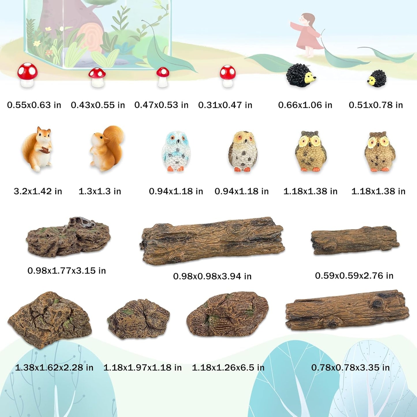 36 Pcs Fairy Garden Accessories, Mini Resin Animals Figures, Artificial Tree Stumps and Fake Stone Rocks, Moss Bonsai Micro Landscape Ornaments Kit, Miniature Garden Kit, Terrarium Ornaments DIY Craft-VerdiqueGarden