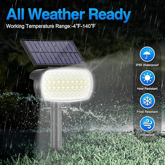 108 LED Solar Spot Lights Outdoor, Solar Lights Outdoor IP65 Waterproof, 3 Modes Solar Landscape Spotlights, Large Panel Solar Powered Lights for Garden Yard Pathway(Cool White/2 Pack)-VerdiqueGarden