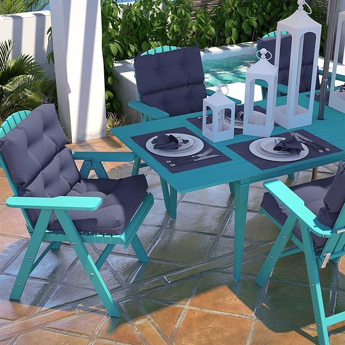 LVTXIII Patio Tufted High Back Seat Cushion Set of 2 Outdoor Rocking Chair Cushions, Replacement Adirondack Chair Cushion with Ties for Garden Balcony Chairs Use, 44” L x 22” W, Navy Textured-VerdiqueGarden