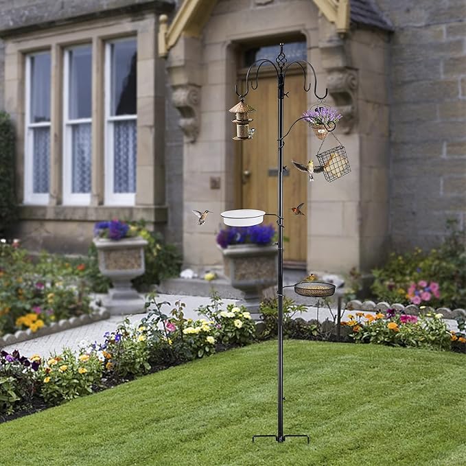 yosager Premium Bird Feeding Station Kit, 77" x 19" Birds Feeder Pole, Deluxe Multi Feeder Hanging Kit with Metal Suet and Bird Bath for Wild Birds Watching, Birdfeeder and Planter Hanger-VerdiqueGarden