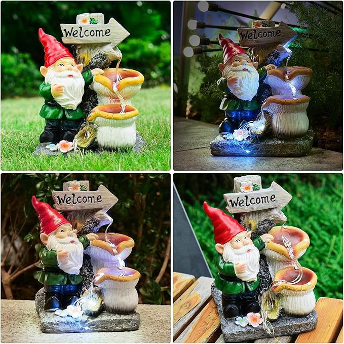 mopha Garden Gnomes Statues Outdoor Decor with Flowing Water Solar Lights Resin Figurines Outside Decoration for Patio Yard Lawn Porch Ornaments Clearance Gardening Gift-VerdiqueGarden