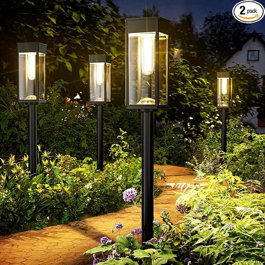 Solar Pathway Lights Outdoor, 2 Pack Bright Solar Lights Outdoor, IP65 Waterproof Solar Garden Lights, Solar Powered Landscape Lighting for Yard Patio Walkway Driveway Pathway (Warm White)-VerdiqueGarden