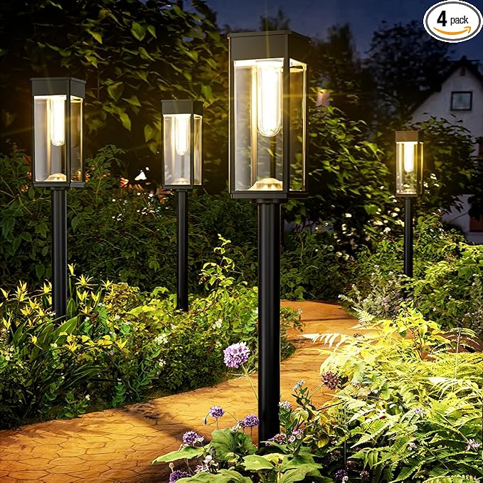 Solar Pathway Lights Outdoor,4 Pack Bright Solar Lights Outdoor,IP65 Waterproof Solar Garden Lights Solar Powered Landscape Lighting for Yard Patio Walkway Driveway Pathway (Warm White)-VerdiqueGarden