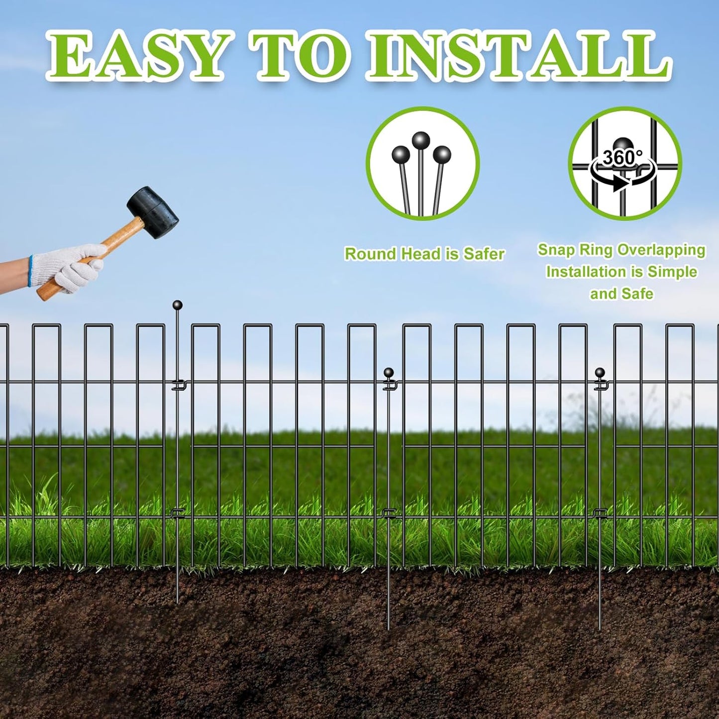 Animal Barrier Fence, 25 Panels Garden Fence Animal Barrier, 27 ft(L)×17 in(H), No Dig Fences for Dogs and Rabbits, Rustproof Metal Garden Fencing, Under Fences Border Barrier for Outdoor, Yard, Patio-VerdiqueGarden