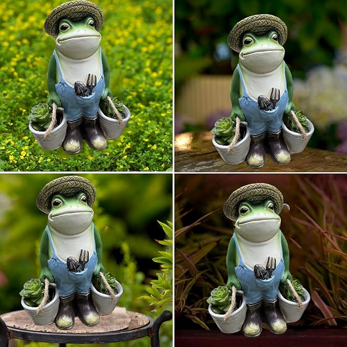 Frog Garden Decor, Frogs Garden Statue for Yard, Outdoor Statues for Garden，for Yard Art Lawn Ornaments Porch Patio Balcony Home House - Birthday Gifts for Grandma Mom Women and Housewarming GifT-VerdiqueGarden