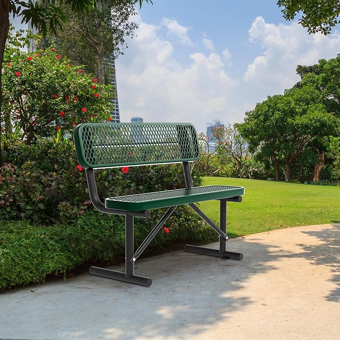 4/6/8 Feet Park Bench for Outside Heavy Duty Metal, Garden Benches Outdoor Bench with Backrest & Portable Frame, for Shopping Malls Stores Parks Patios Decks, Green-VerdiqueGarden