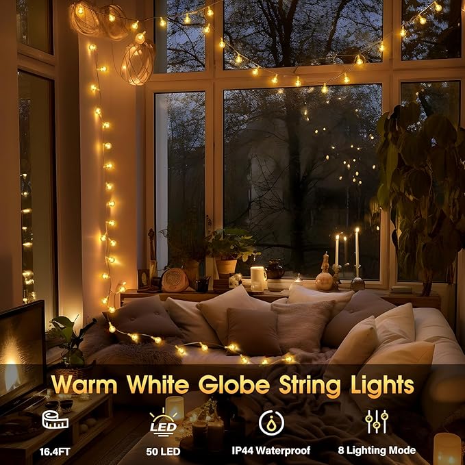 22.9ft 70LED Globe String Lights Outdoor, Crystal Fairy Light IP44 Waterproof Outdoor Hanging Decorative Lights for Home Tent Patio Garden Party Wedding Decor-VerdiqueGarden